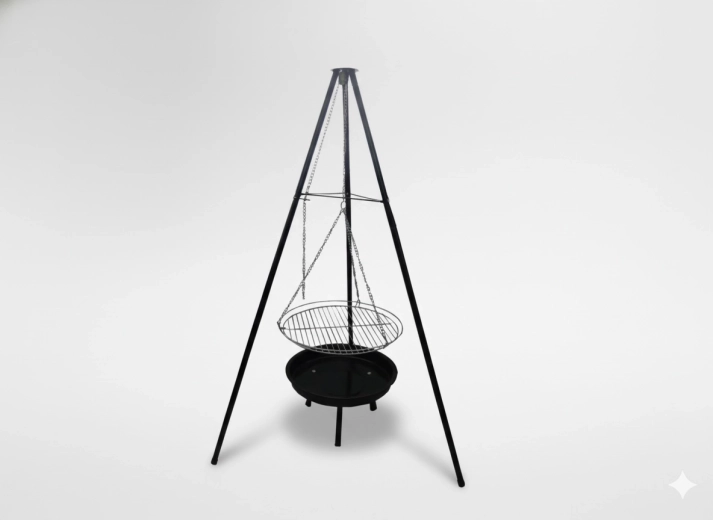 Zawieszany, regulowany grill na trójnogu 95 × 95 × 147 cm
