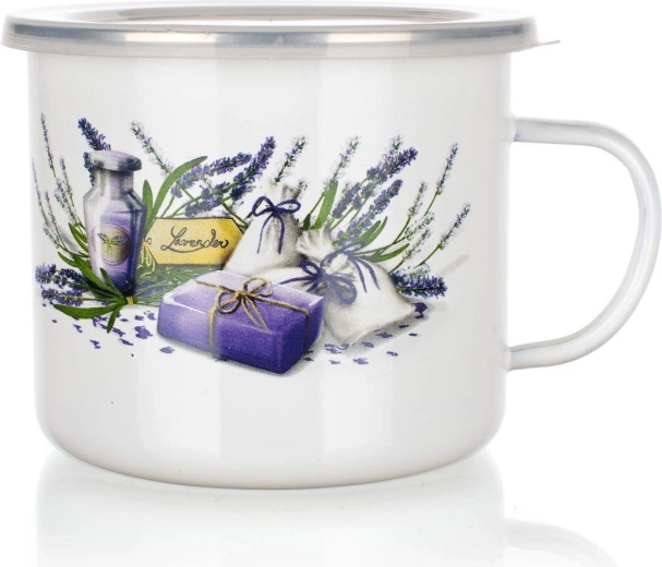 Emaliowany kubek Lavender 0,9 l z plastikową pokrywką