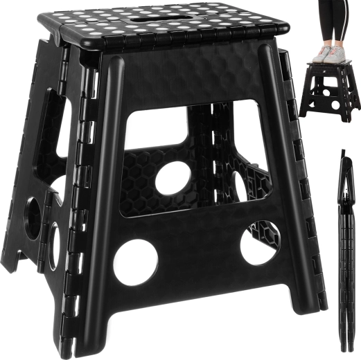 MalaTec składana stołeczka czarno-biała 39 cm