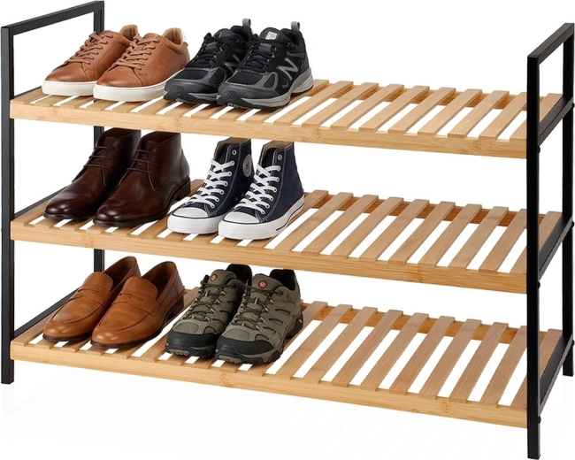 Storage Solutions bambusowa półka na buty z 3 półkami 70 × 30 × 48 cm - 1 szt.