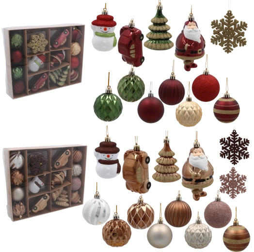 Zestaw 20 ozdób świątecznych w kolorze brązowym i burgundowym