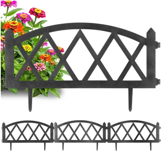 Szary ogrodowy płotek brzegowy 57 × 25 cm, zestaw 4 szt.