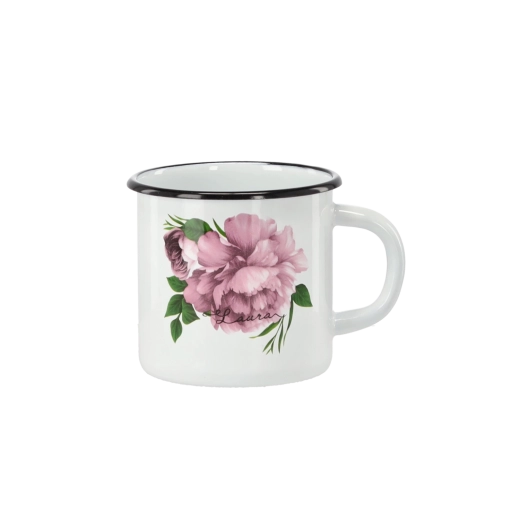 Emaliowany kubek 1 l biały Piwonia Laura