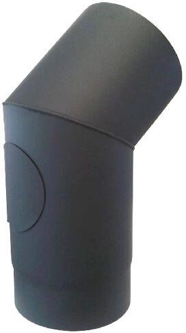 Kolano dymowe z otworem rewizyjnym 120 mm, 45°, stal 1,5 mm, czarne