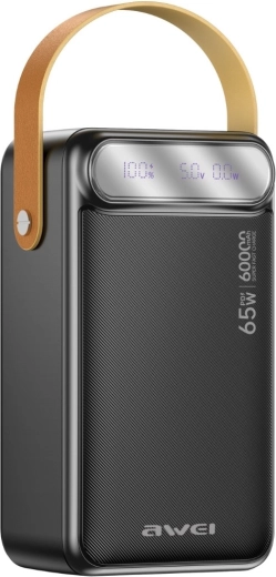Powerbank Awei 60 000 mAh 65 W PD z wyświetlaczem LED i latarką LED - 1 szt.