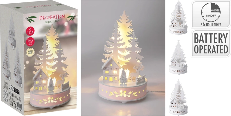 LED drewniana dekoracja choinka 20 cm z timerem - 1 szt.