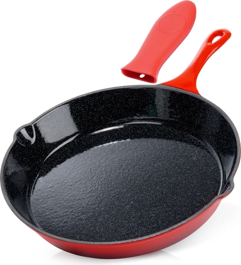 żeliwna emaliowana patelnia z silikonową nakładką 30 cm