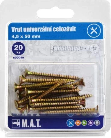 Wkręty uniwersalne z pełnym gwintem 4,5 × 50 mm, ocynkowane, 20 szt.