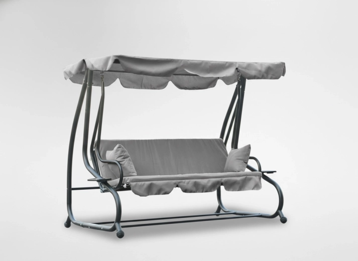 Ogrodowa huśtawka z daszkiem i funkcją łóżka, szara