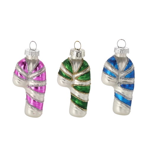 Szklana świąteczna ozdoba cukrowa laseczka – mix kolorów, 12 szt.