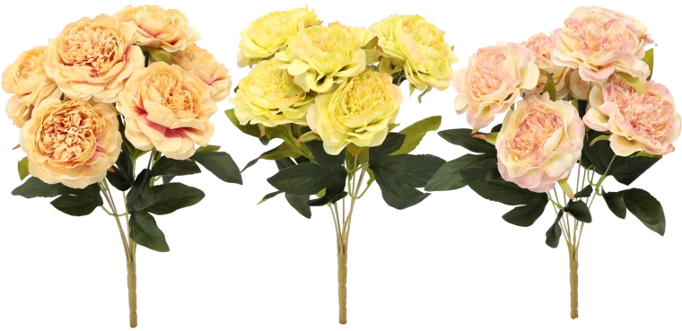 Sztuczna gałązka – bukiet 7 piwonii 41 cm, mix kolorów
