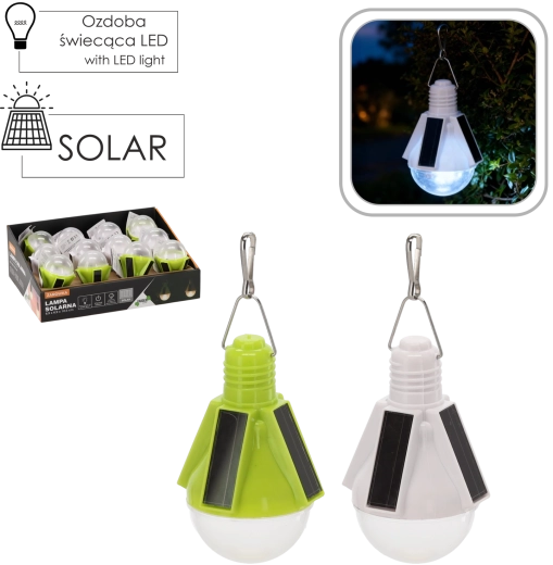 Solarna wisząca żarówka LED 6,9 × 6,9 × 10,5 cm, zimna biel