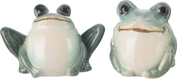 Porcelanowa dekoracja żaba zielono-biała 12 cm