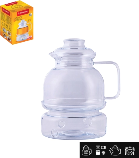 Szklany żaroodporny dzbanek z pokrywką i podgrzewaczem 1,5 l