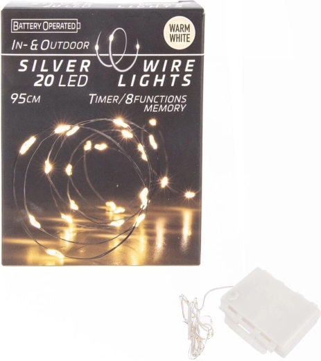 LED-owy łańcuch świetlny na cienkim druciku 20 LED żółty z timerem