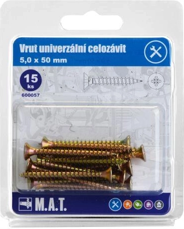 Uniwersalne wkręty z pełnym gwintem 5 × 50 mm, ocynk, 15 szt.