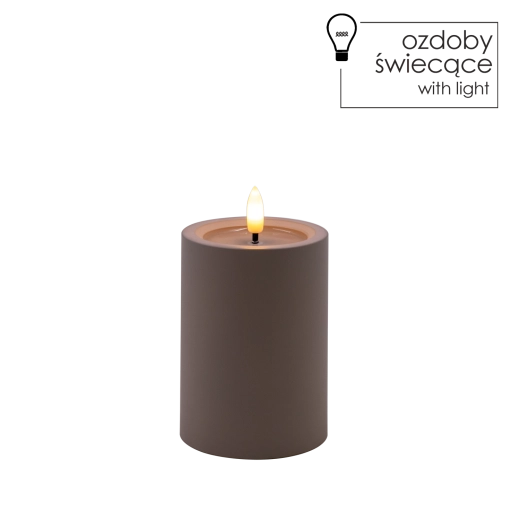 Szara świeca LED 7 × 10 cm z ciepłym, migoczącym płomieniem