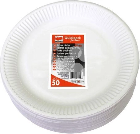 Jednorazowe talerze papierowe 23 cm, białe (50 szt.)