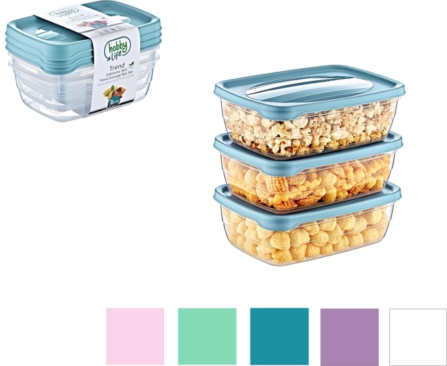 Zestaw 3 prostokątnych pojemników Trend Box 0,3 l