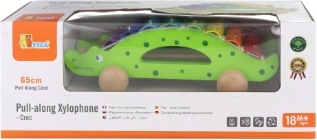 Drewniany ciągniony ksylofon krokodyl