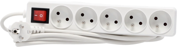 Listwa przeciwprzepięciowa z wyłącznikiem, 5 gniazd, 5 m, biała
