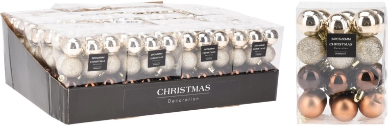 Bombki świąteczne 3 cm brązowo‑złote, mix 24 szt.