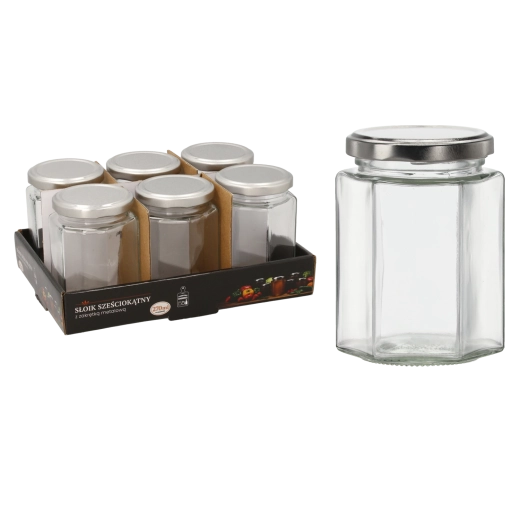 Sześciokątny słoik 270 ml z metalową nakrętką (6 szt.)
