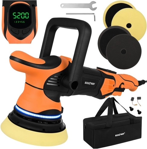 Polerka samochodowa Bigstren DA 1000 W 125 mm, skok 15 mm, LED, zestaw