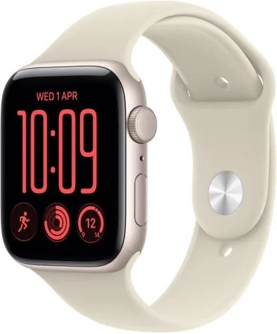 Apple Watch SE 3 GPS 40 mm z aluminiową kopertą w kolorze księżycowej poświaty i sportowym paskiem w kolorze piaskowym S/M