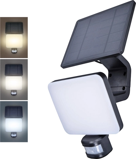 Solight LED solarna zewnętrzna lampa ścienna z czujnikiem 11 W 1200 lm 3 CCT czarna - 1 sztuka