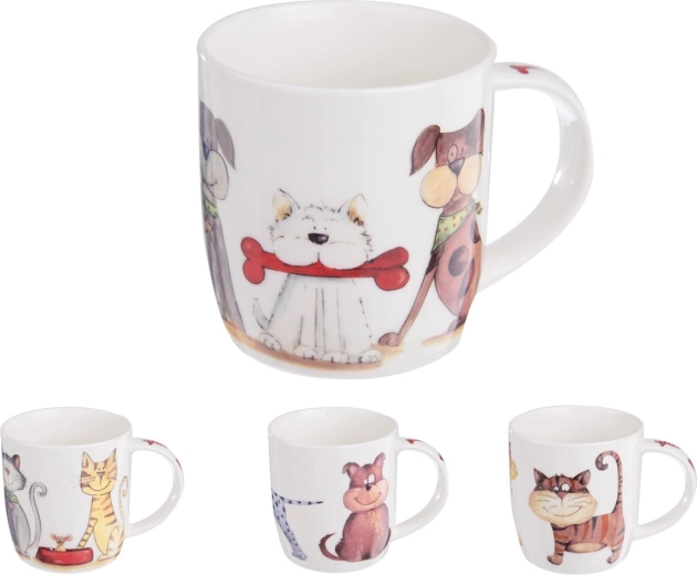 Porcelanowy kubek z motywem psów i kotów 0,4 l (mix)