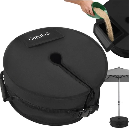Napełniany piaskiem worek obciążający do parasola ogrodowego Gardlov, 40 kg, 48 cm, czarny