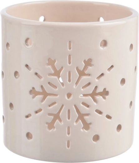 Ceramiczny świecznik w kształcie płatka śniegu, beżowy, 11 cm