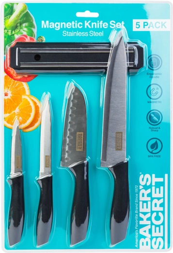 Baker's Secret zestaw noży kuchennych z magnetycznym uchwytem, 5 elementów