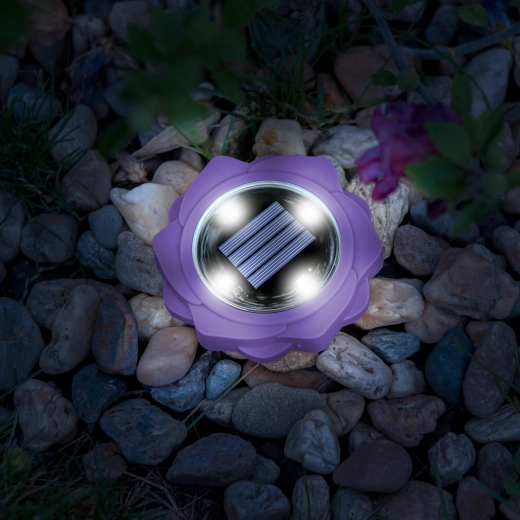 Fioletowa solarna lampa ogrodowa LED z grotem