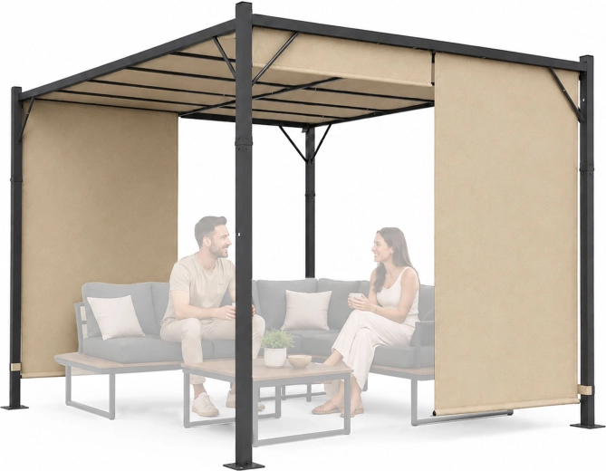 MultiGarden pergola ogrodowa 3 × 4 m z przesuwnym dachem, beżowa