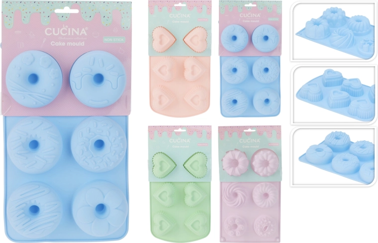 Silikonowa forma do pieczenia – babka, donut i serce (6 foremek)