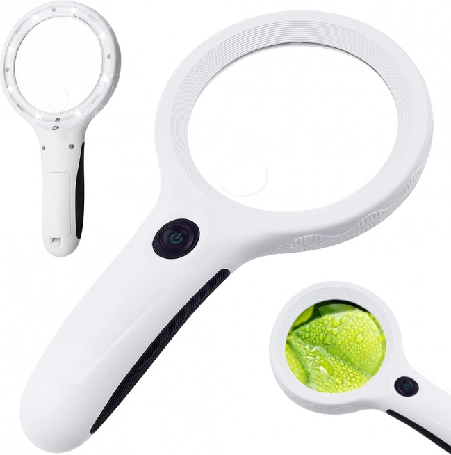 Ręczna lupa z powiększeniem 4x i 8 diodami LED UV