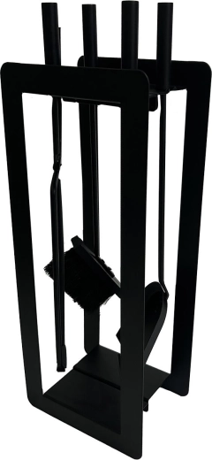 Zestaw narzędzi kominkowych 60 cm – czarny metalowy, 4‑częściowy ze stojakiem