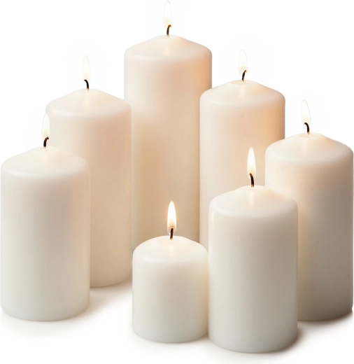 Zestaw białych bezzapachowych świec walcowych, 7 szt.