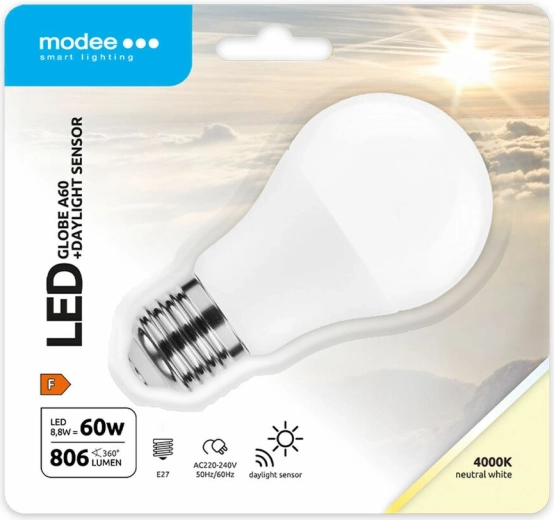 Modee Lighting LED inteligentna żarówka A60 8,8 W E27, neutralna biel z czujnikiem światła