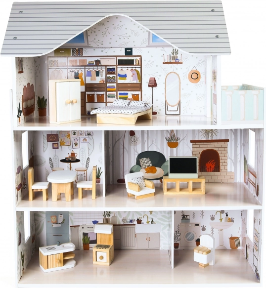 Drewniany domek dla lalek Emma Residence z meblami ECOTOYS