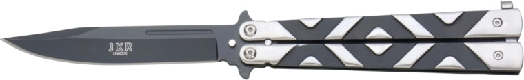 Scyzoryk motylek 10,5 cm, czarno‑srebrny, aluminiowa rękojeść