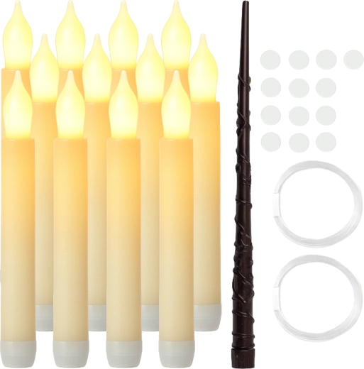 Wiszące świeczki LED RUHHY z magiczną różdżką, zestaw 12 szt.