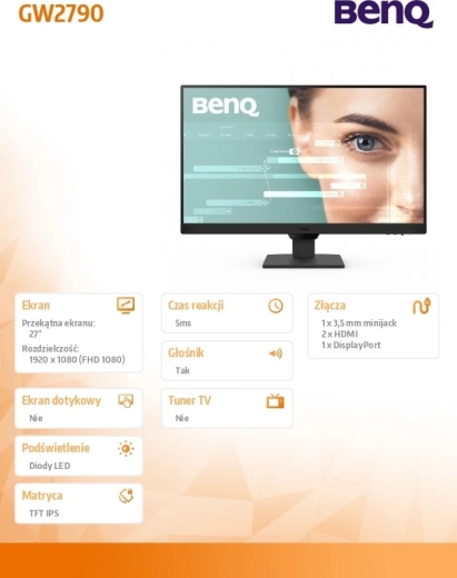 Monitor 27 cali GW2790 LED IPS HDMI 100 Hz