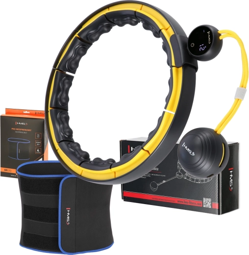 Zestaw masujący hula hoop z obciążnikiem HMS HHM21 i wyszczuplającym pasem BR1313 czarno/żółty