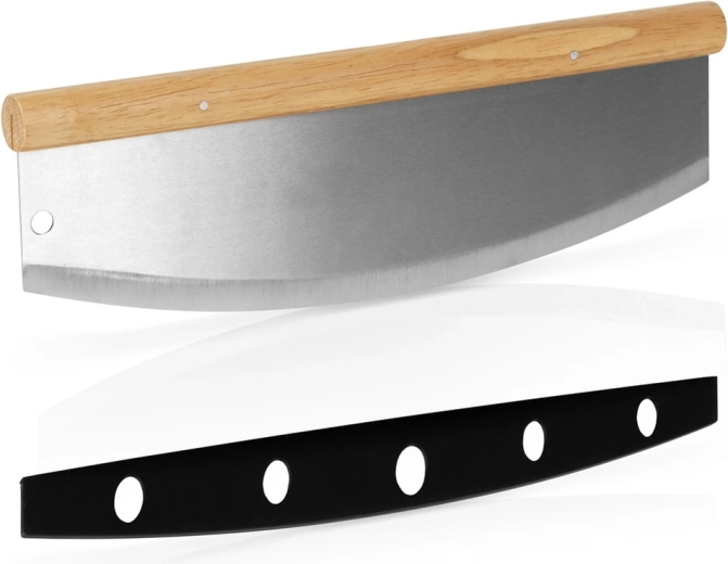 Stalowy nóż kołyskowy do pizzy Vilde 35 × 12 cm z bambusową rękojeścią