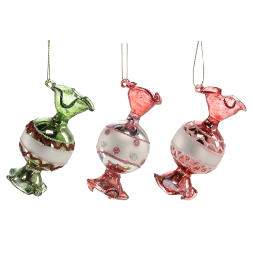 Szklane świąteczne ozdoby w kształcie cukierków, zestaw 6 szt.