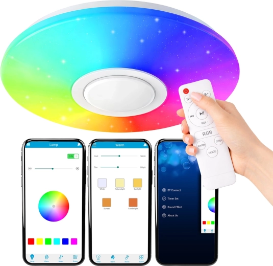 Sufitowa lampa LED RGB 40 W z głośnikiem Bluetooth