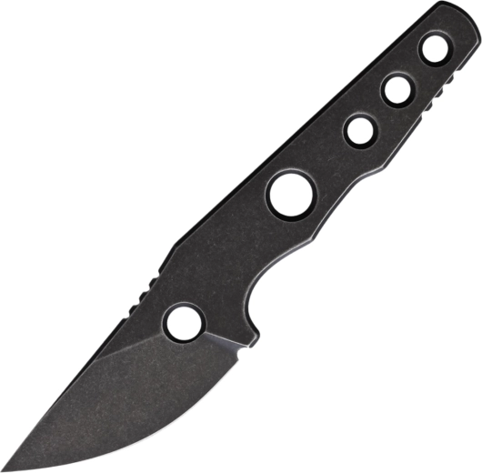Nóż na szyję Petrified Fish Bison, 6,1 cm, Black Stonewash, całometalowy, pochwa Kydex